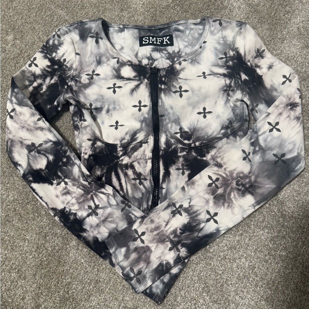 Smfk Black And Gray Tie-Dye Top